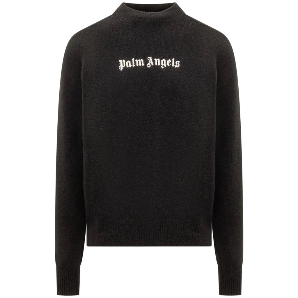 Palm Angels Mens Classic Logo Black Knitted Jumper Textile - Size Medium